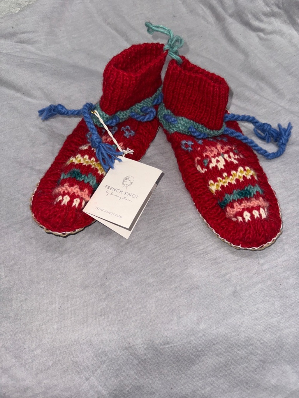 French Know Red Knit Slipper Socks